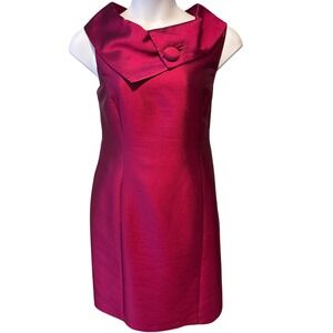Tahari Womens Magenta Wool Silk Portrait Collar Sheath Dress Sz 14 Mad Men Chic